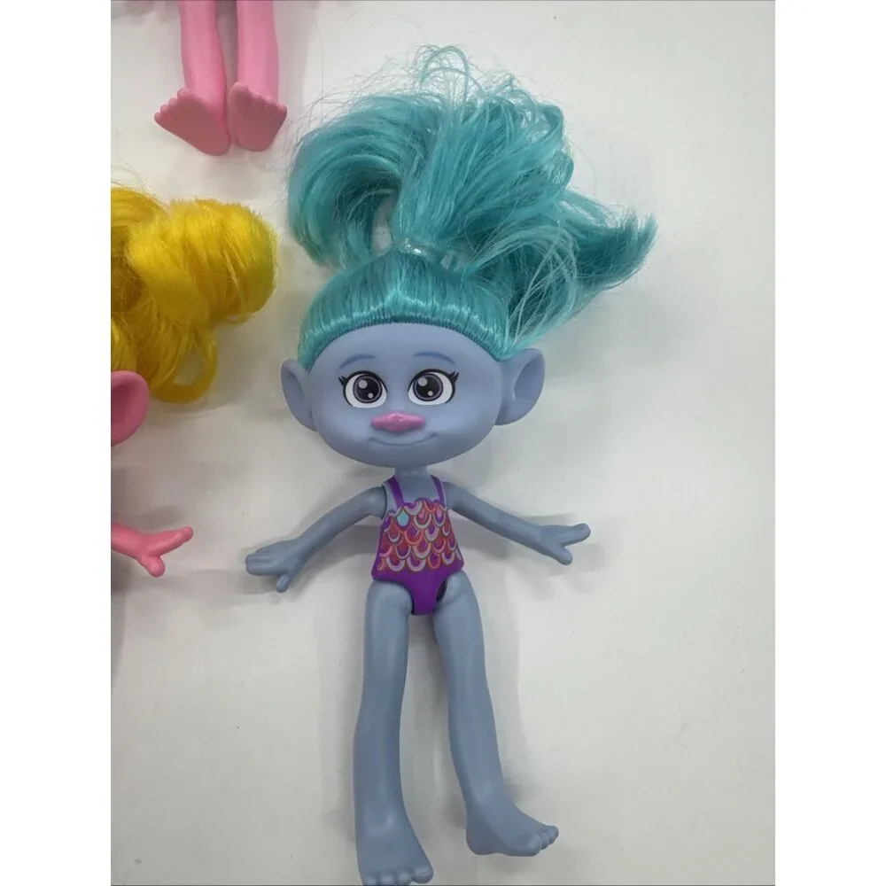 2022 Mattel Dreamworks Trolls Doll Lot of 5 Blue Pink Yellow Hair Band Together